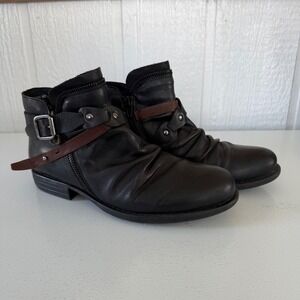 Miz Mooz Black Leather Ruched Ankle Boots Size 40